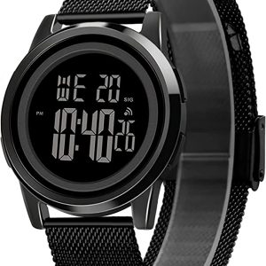 Sontow BLACK MESH Unisex Digital Watch with Luminous Display - Sport Watches for Men and Women-Multiple Functions and Comfortable Design-50m Waterproof BLACK Watch